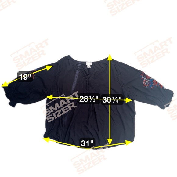 Liz Claiborne Woman’s Black Floral Embroidered 3/4 Sleeve Top - Picture 6 of 8